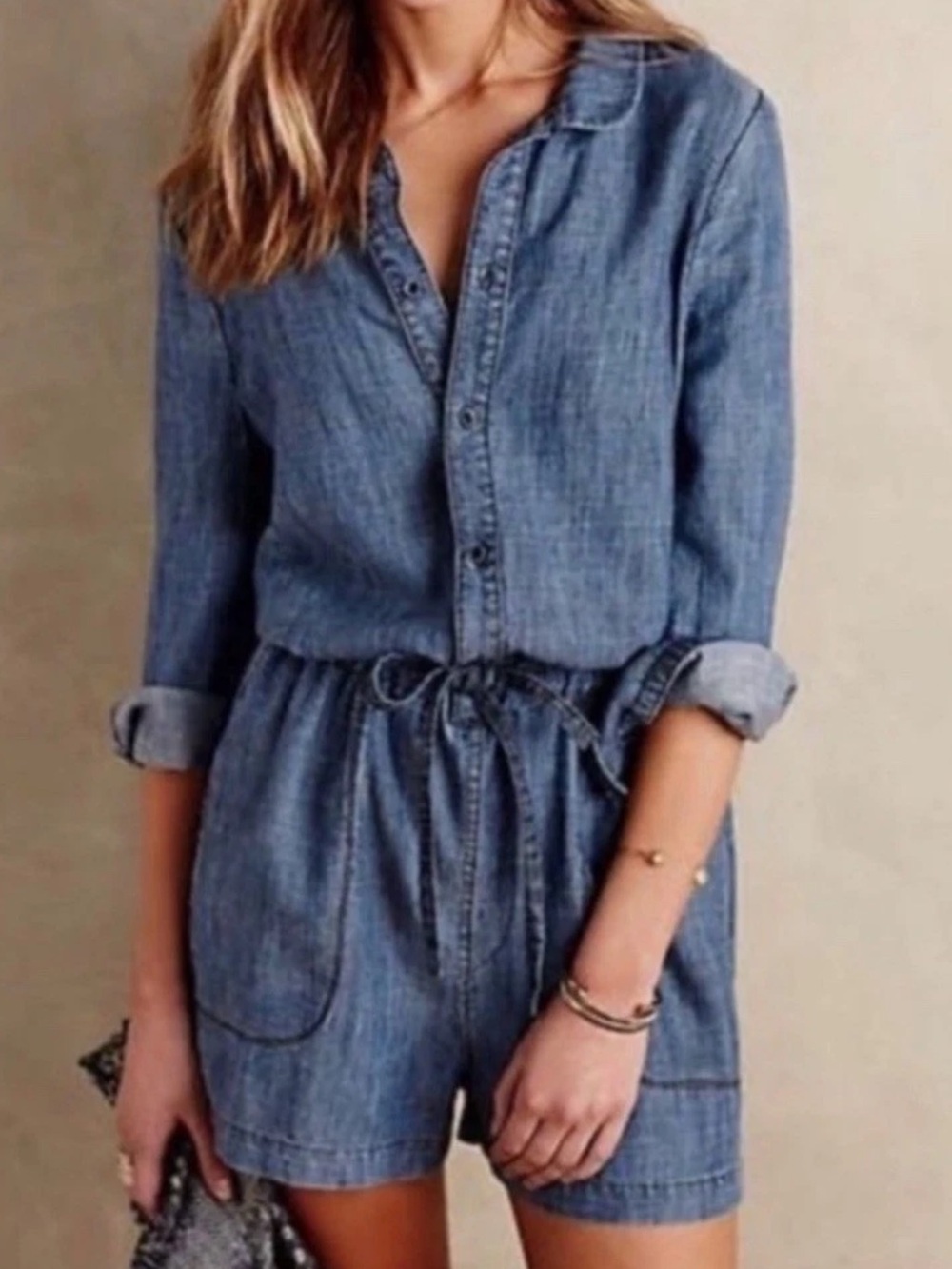 Level 99 Anthropologie Chambray Romper Small